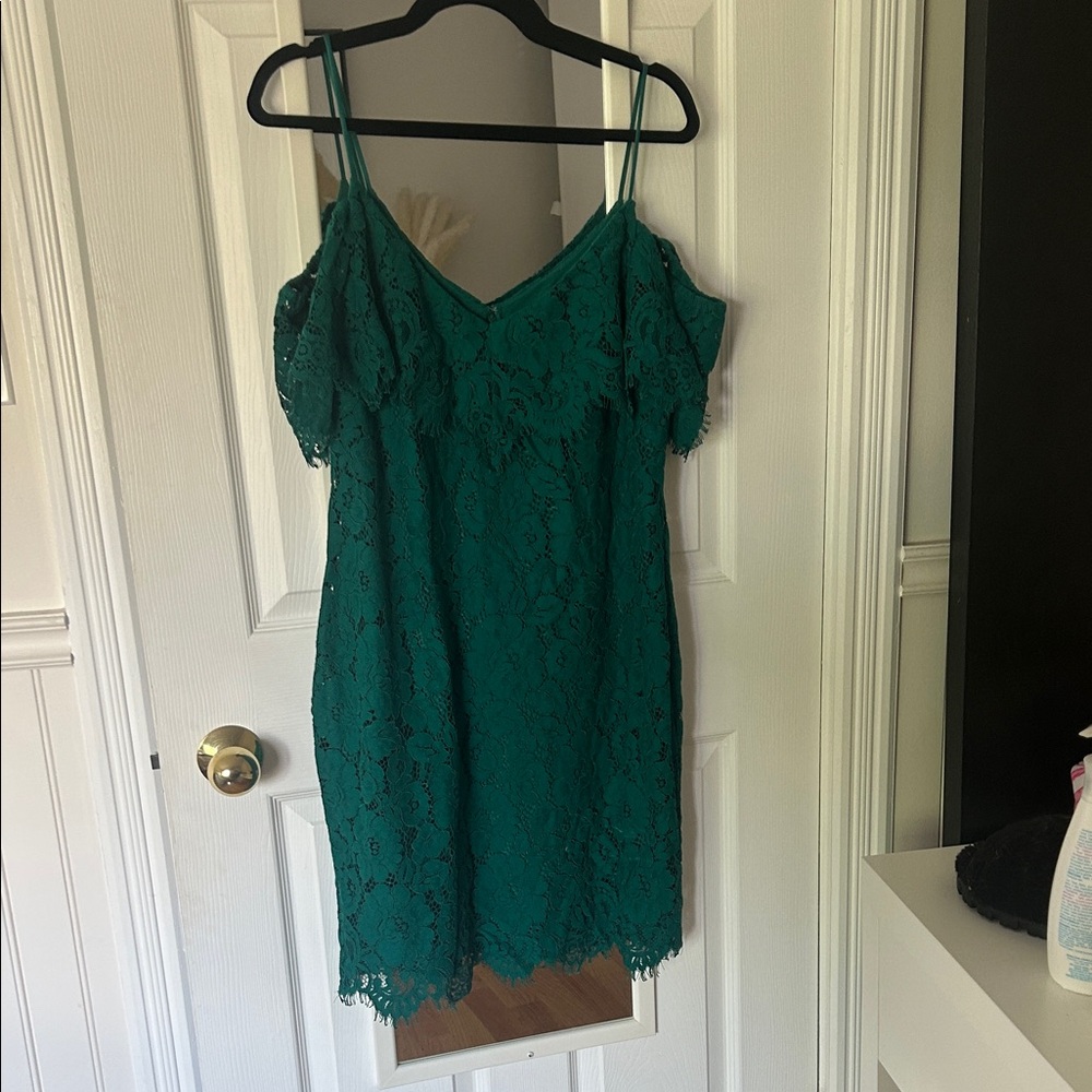 Lauren Ralph Lauren Emerald Green Lace Cold-Shoulder Mini Dress